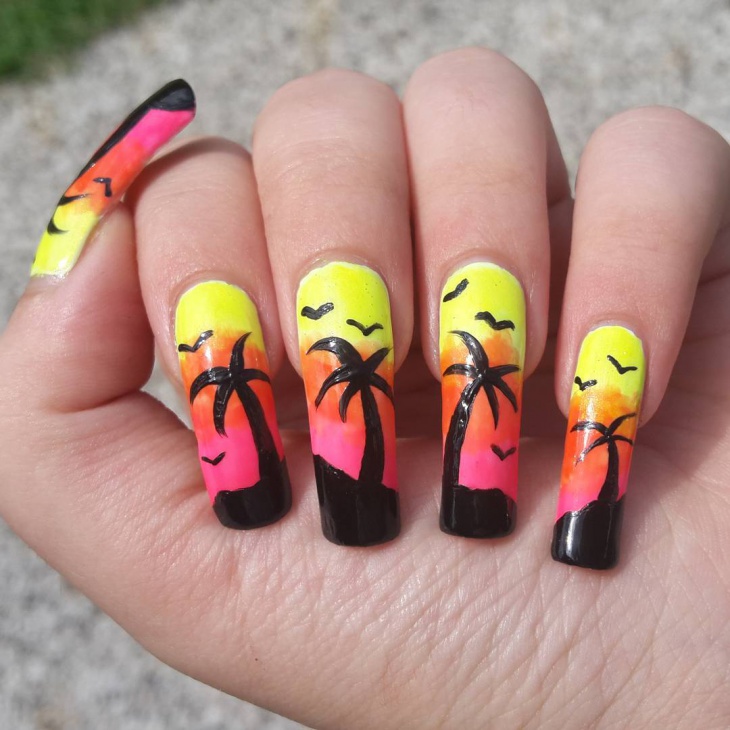 matte palm tree nails
