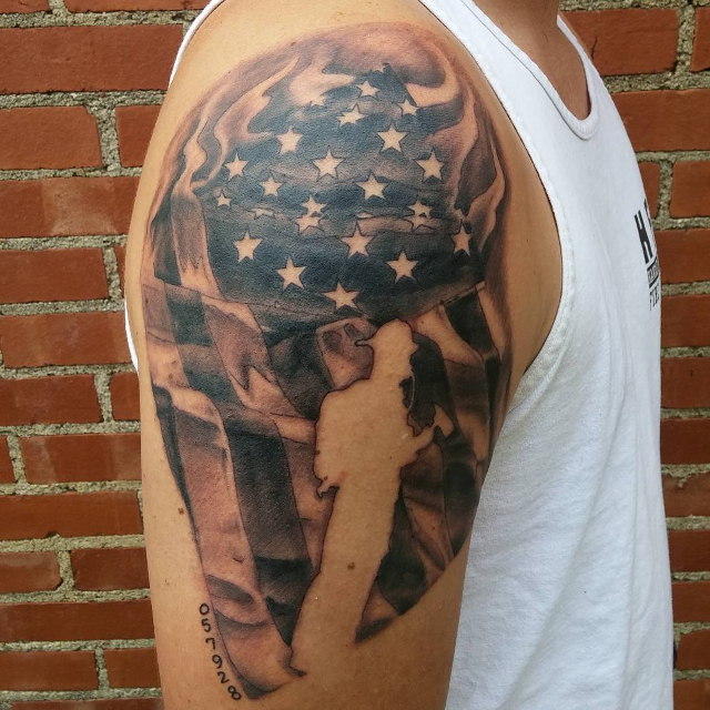 flag with firefighter tattoo design