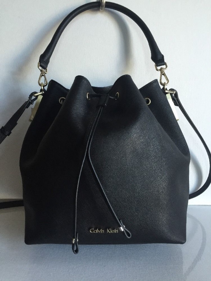 black drawstring handbag