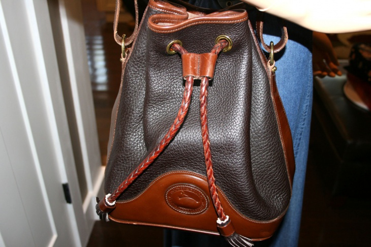 leather bucket drawstring handbag
