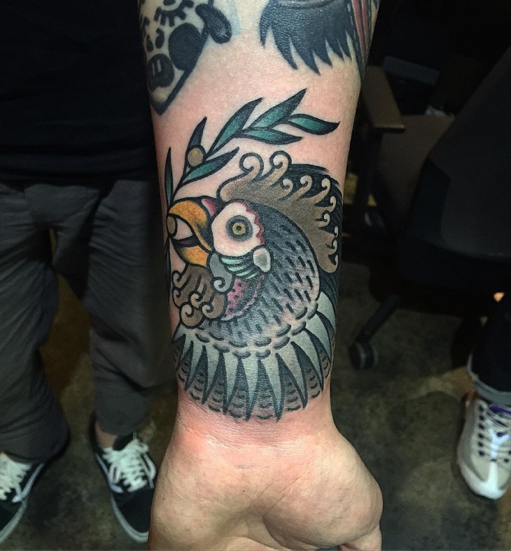 rooster wrist tattoo design
