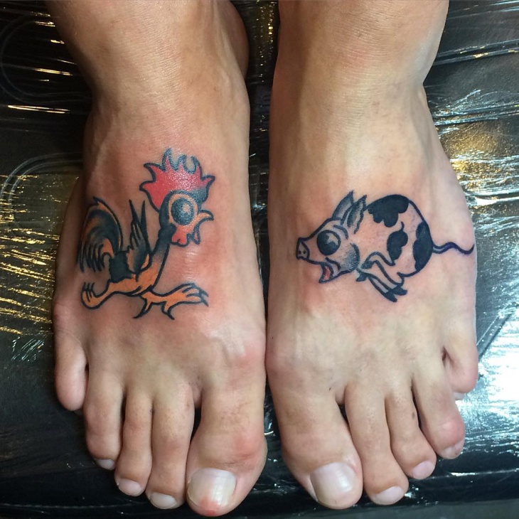 rooster tattoo on foot