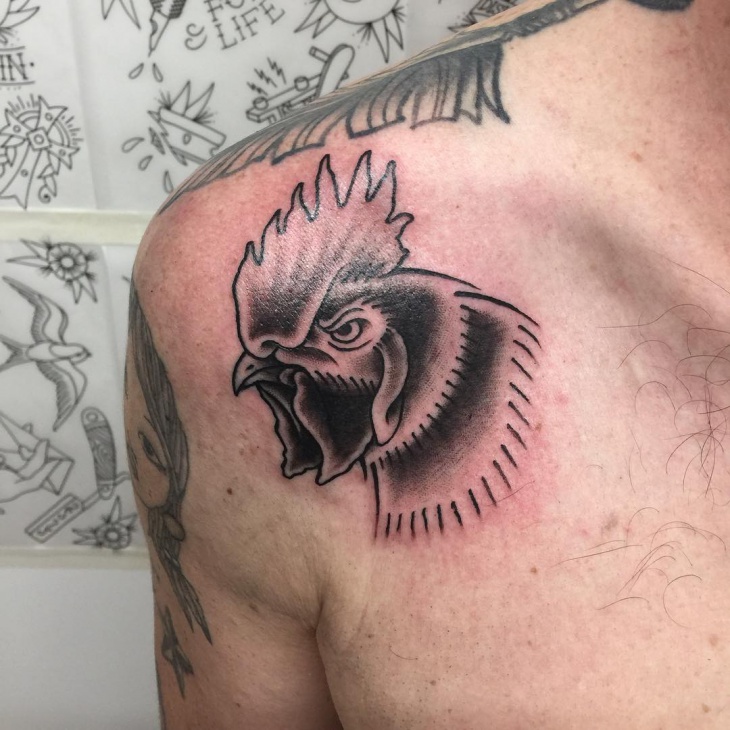 rooster tattoo on shoulder