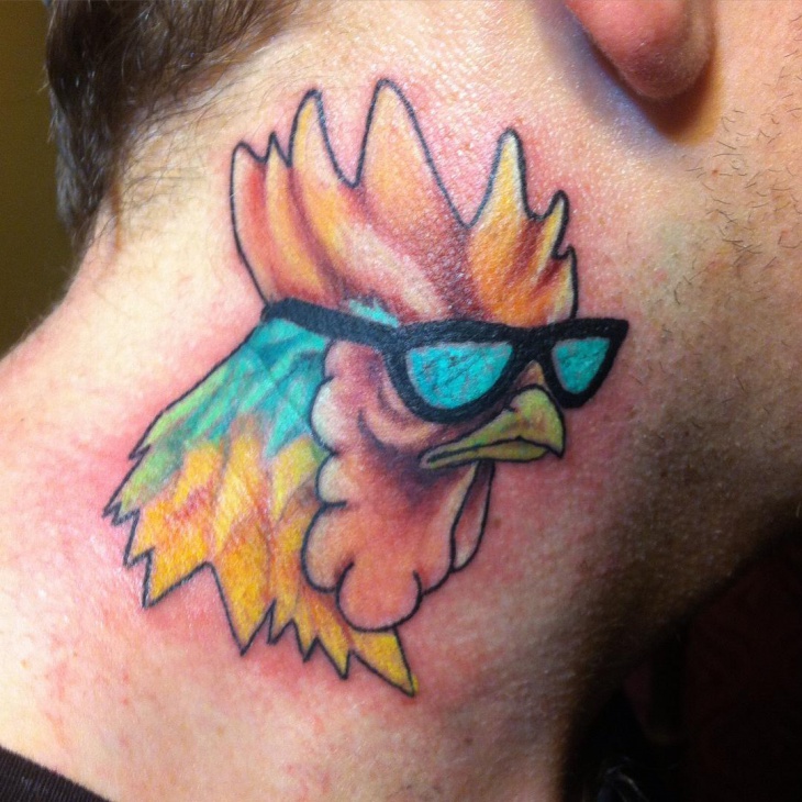 rooster tattoo for neck