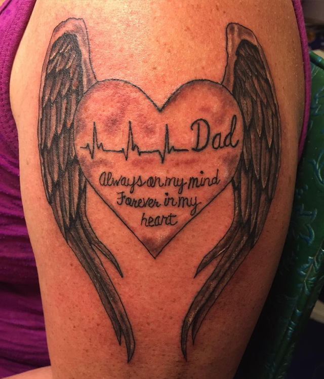 heart beat with wings tattoo