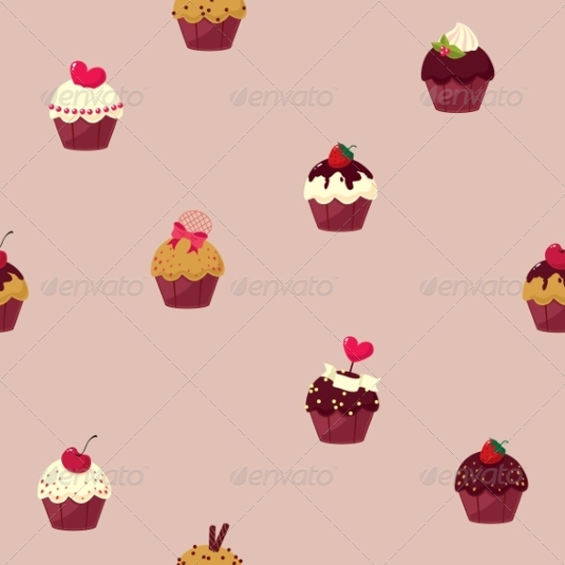 seamless cartoon cupcake pattern