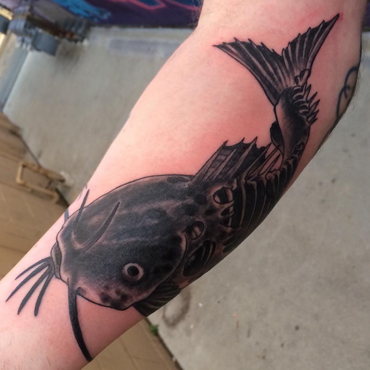 black work catfish tattoo