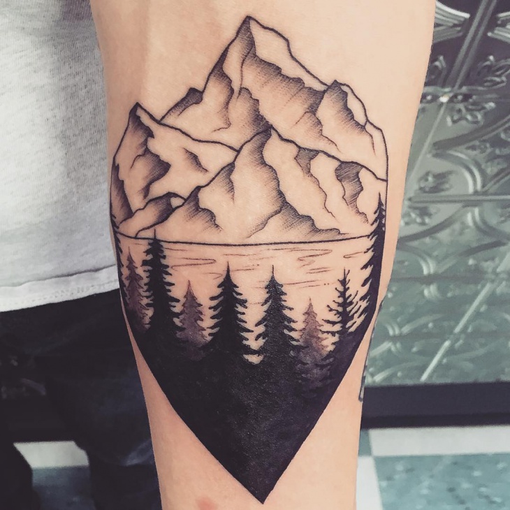 pine tree and mountain tattoo