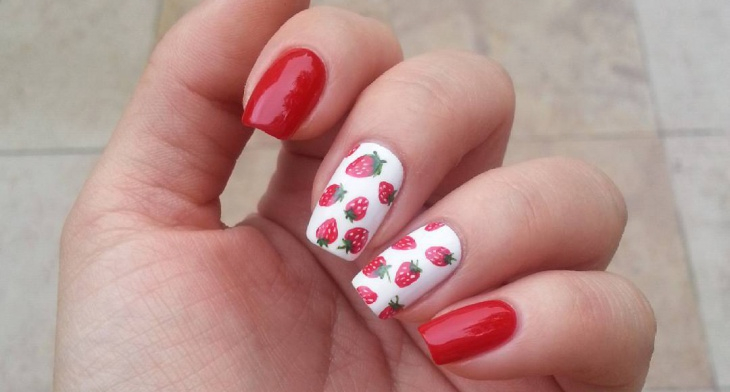 Strawberry Toe Nail Art with Rhinestones - wide 7