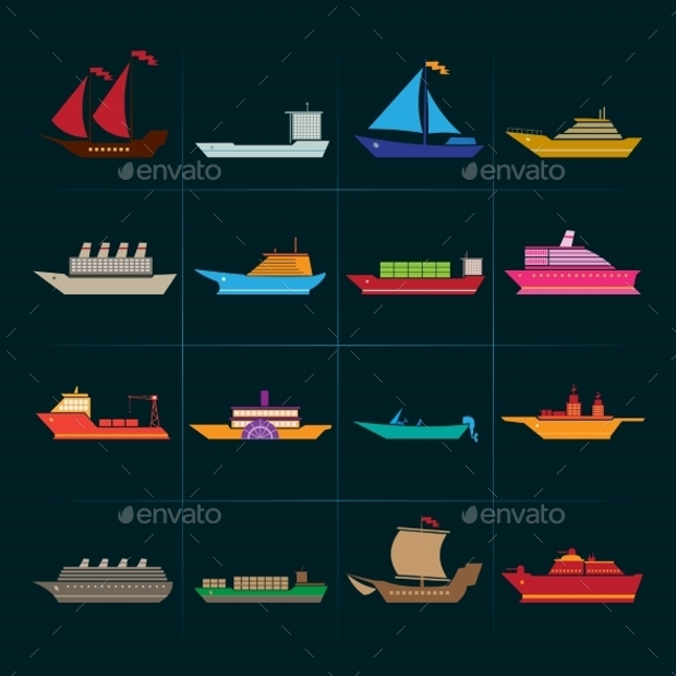ship and boats icons set
