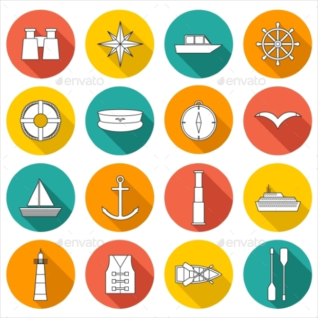 set of flat boating icons