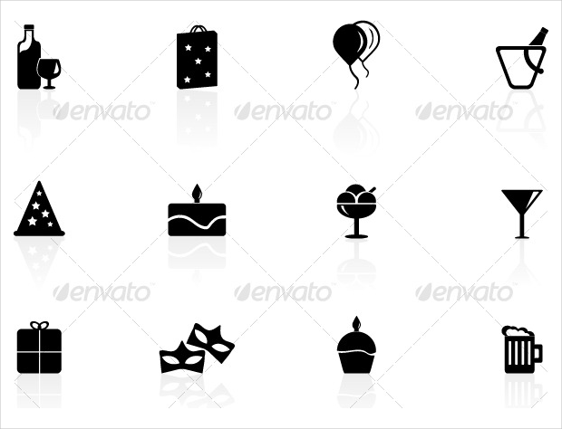 black white birthday icons set