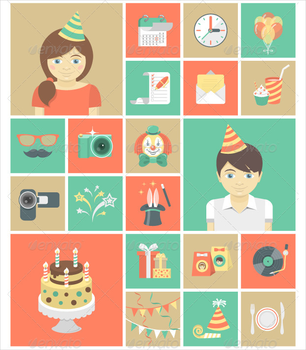 kids birthday party icons
