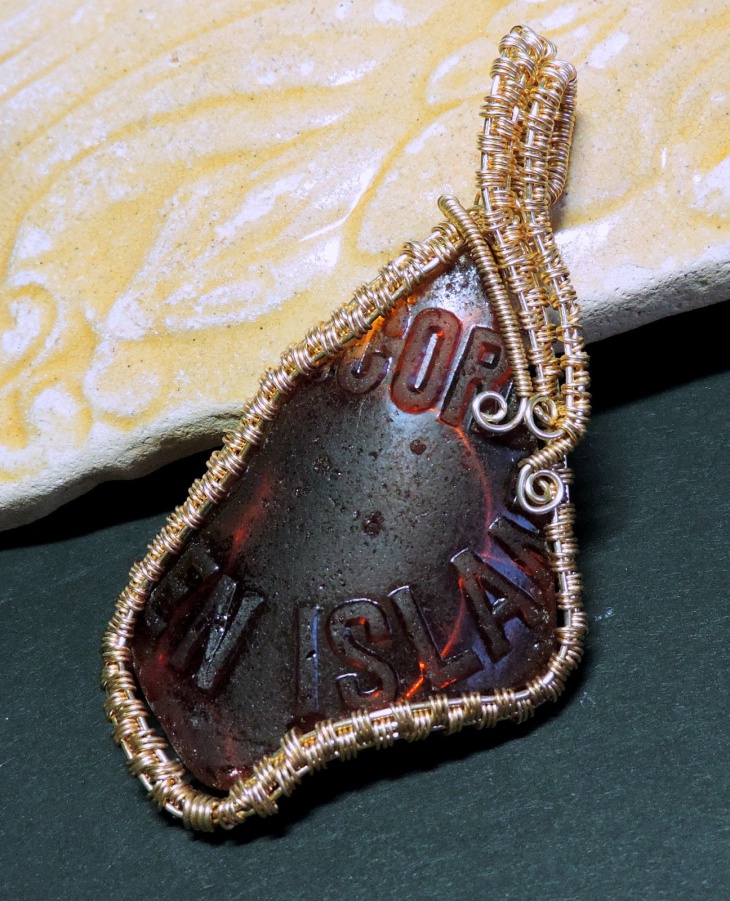 wire wrapped glass pendant