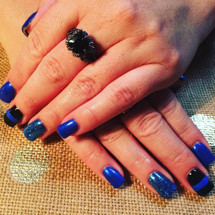blue and black glitter nails