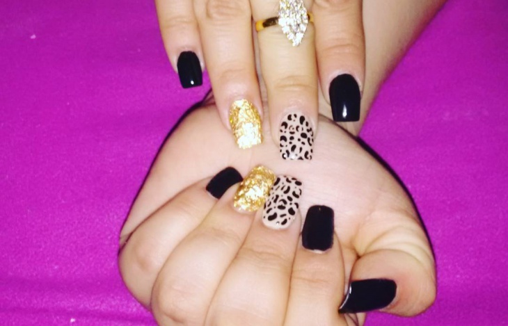 black prom leopard nail design