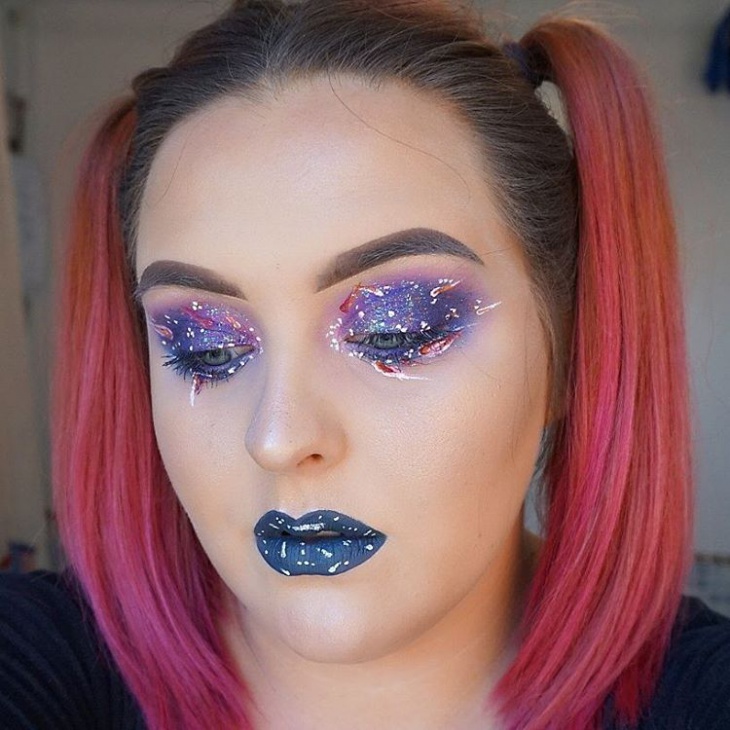 galaxy eye and lips makeup