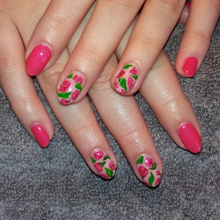 pink flower nail design