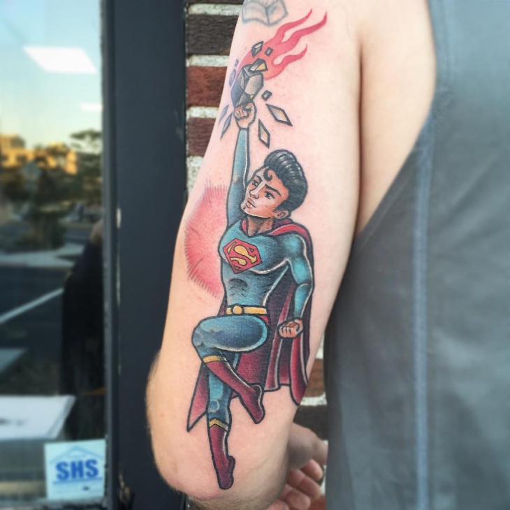 neo traditional superman tattoo