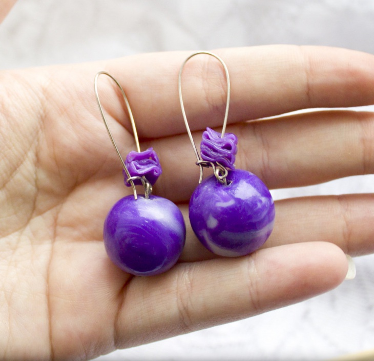 cute purple ball earrings