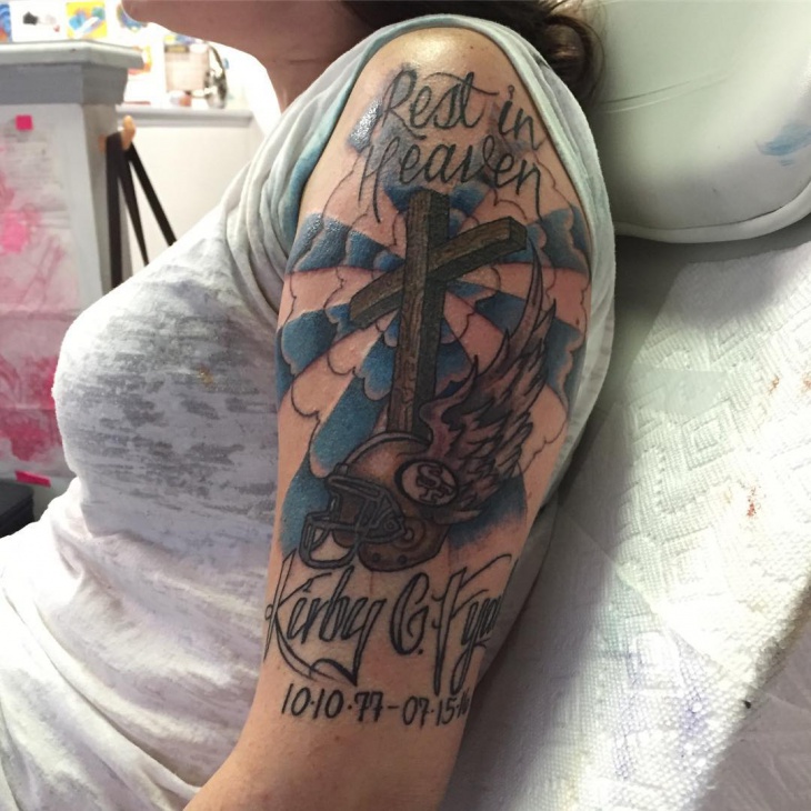 cross half sleeve tattoo