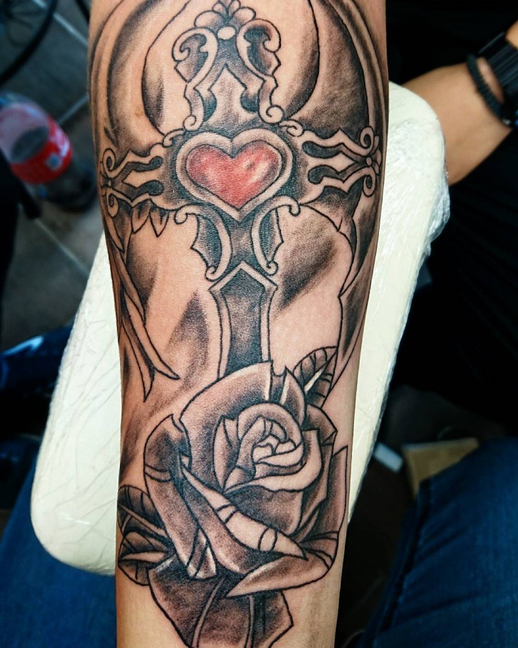 cross heart tattoo design