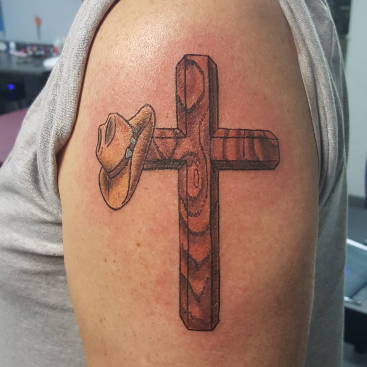 wooden cross tattoo design