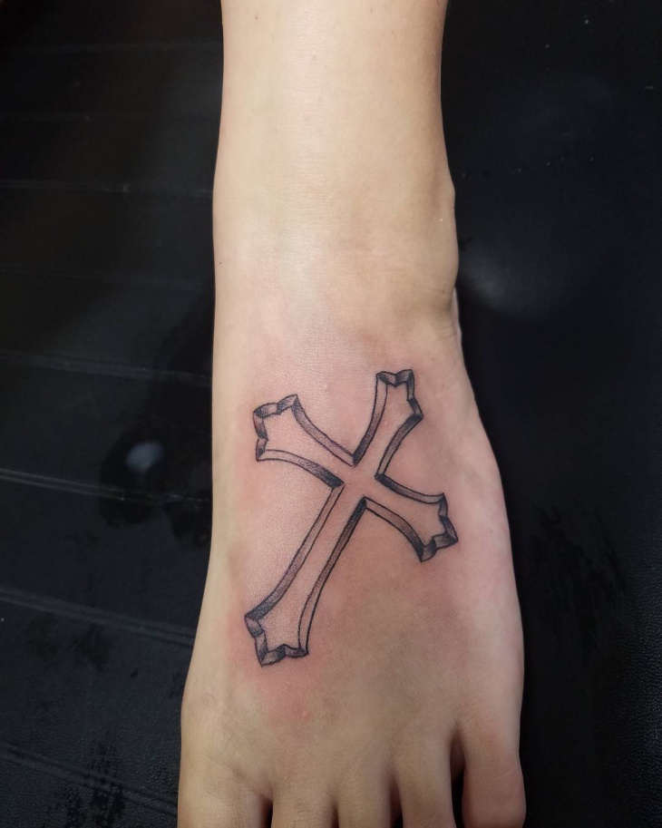 cross foot tattoo idea