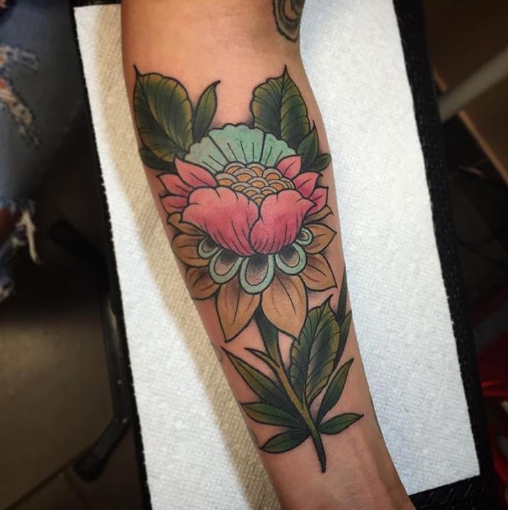 neo traditional flower tattoo