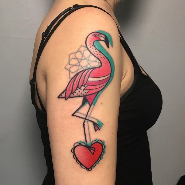 flamingo heart tattoo design