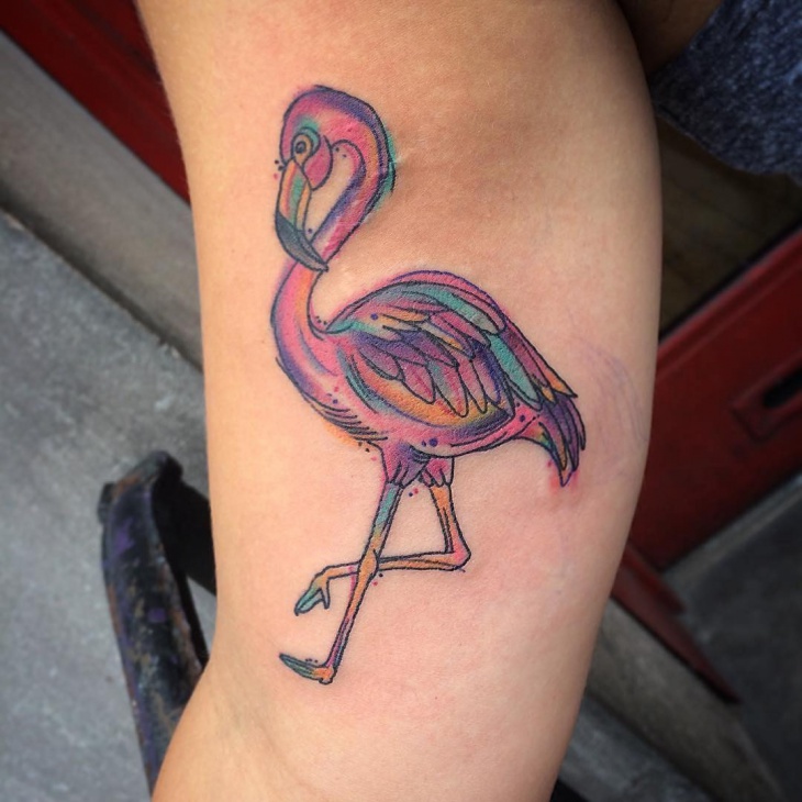 colorful flamingo tattoo
