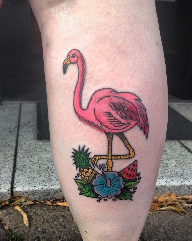 retro flamingo tattoo design