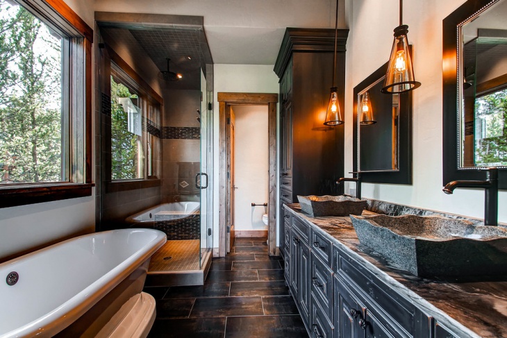 Gray Bathroom With Rustic Vanity