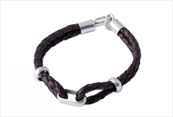 brown leather braided bracelet