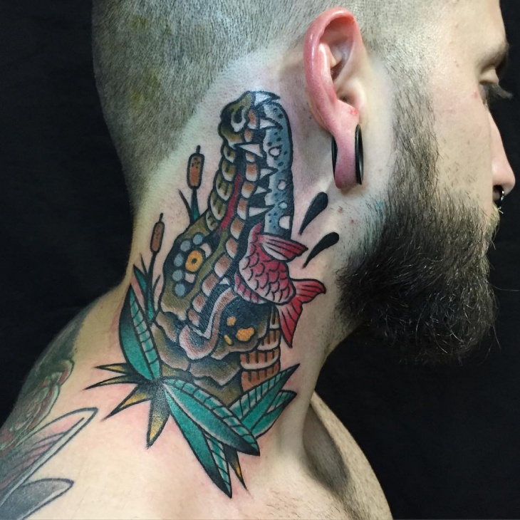 crocodile neck tattoo for men