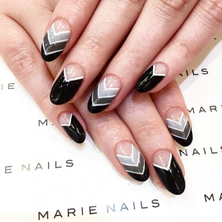 black and white gel nail design