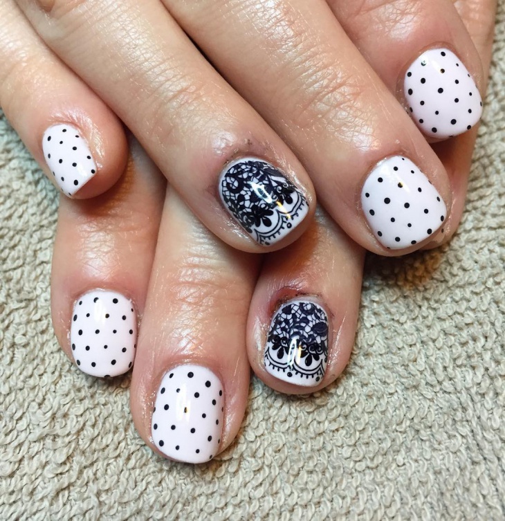 black and white polka dot nails