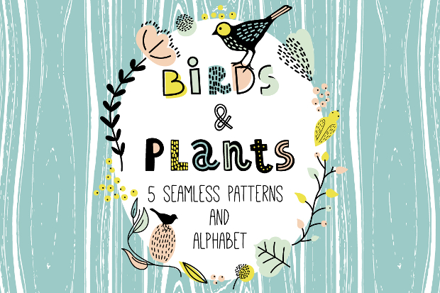 birds and plants pattern