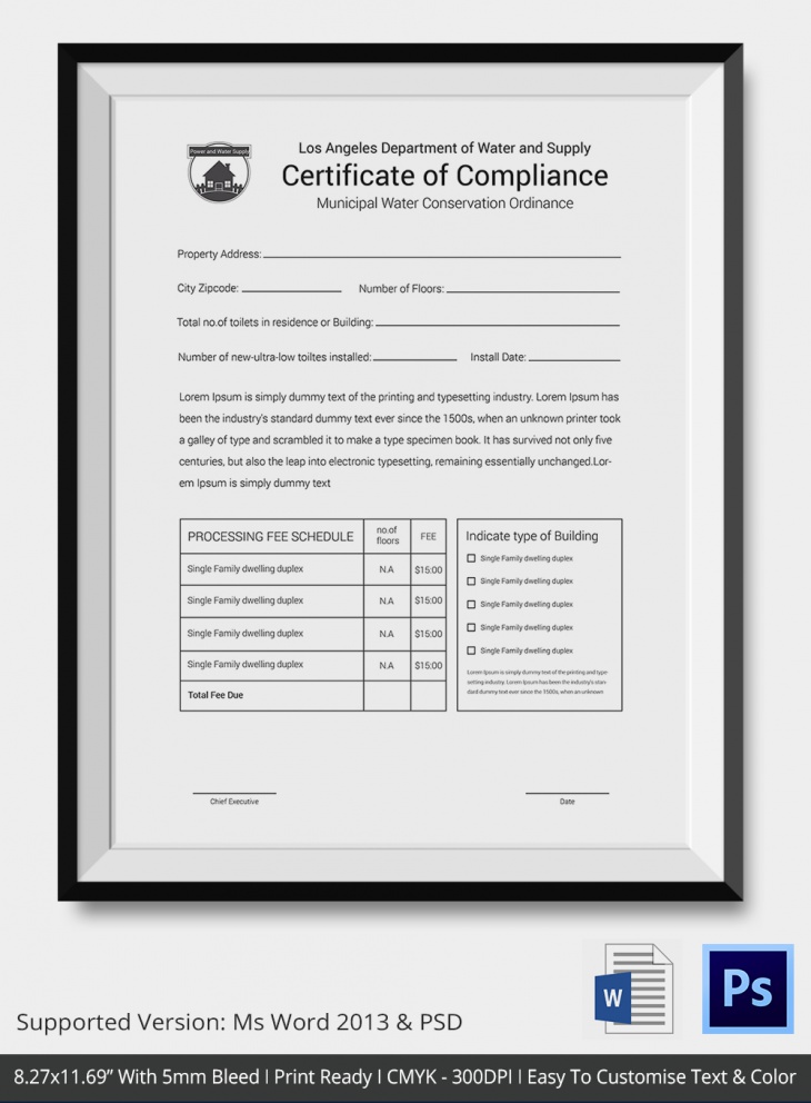 22 Certificate Of Compliance PSD Word AI InDesign Designs 