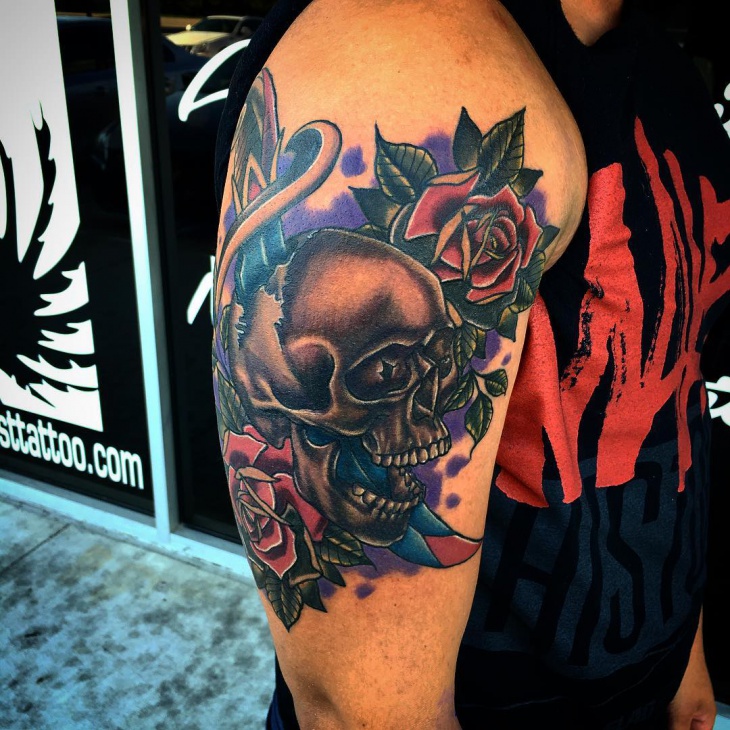 skull and rose tattoo design