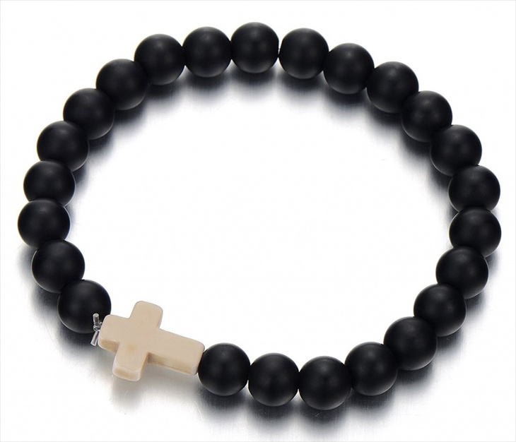 stretchable black beads cross bracelet
