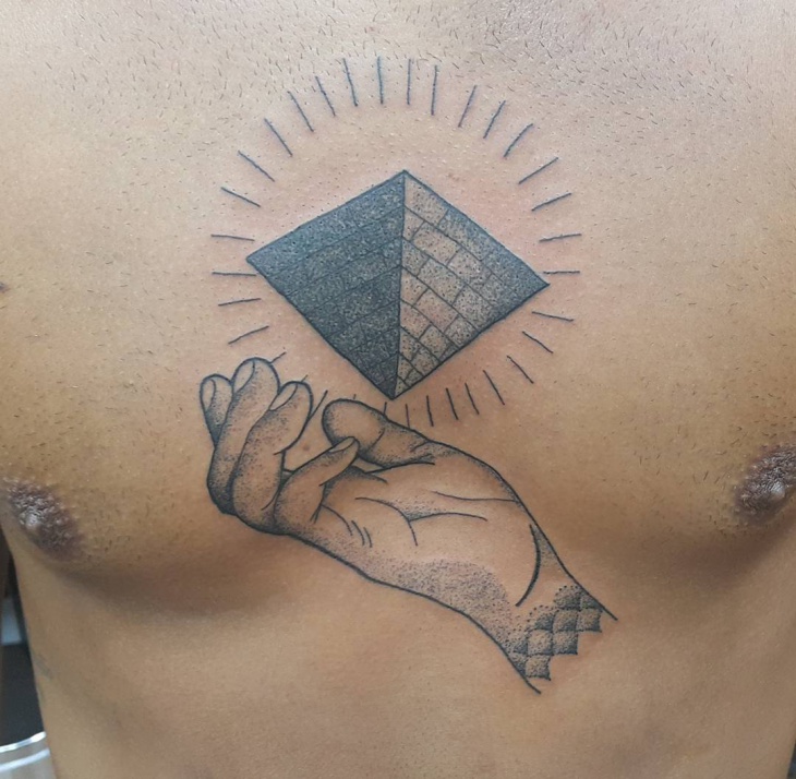 dot work pyramid tattoo for men