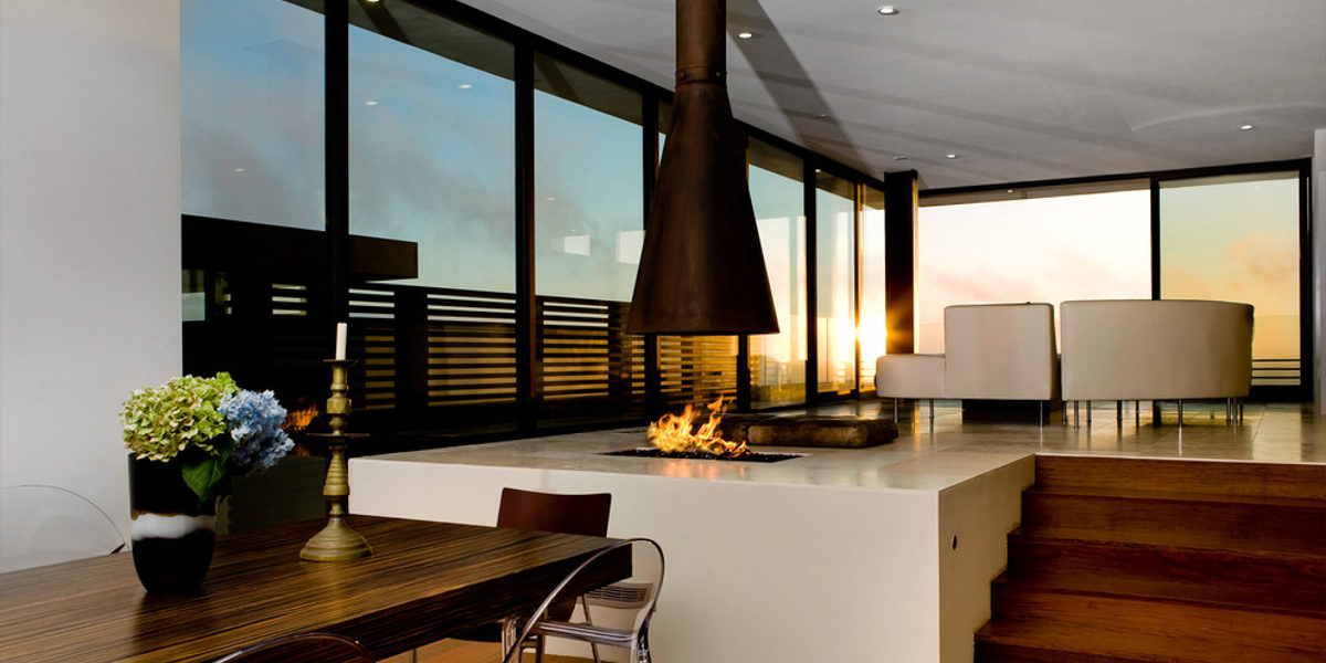 contemporary living room firepit