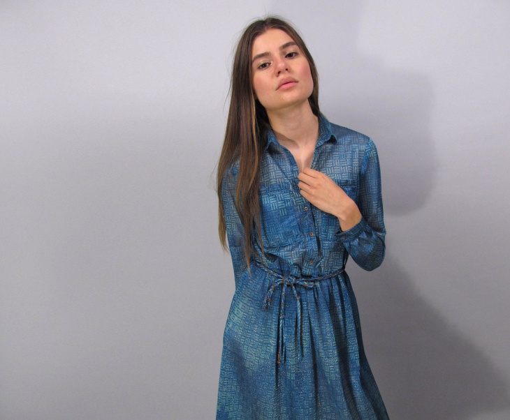 blue lurex sleeve dress