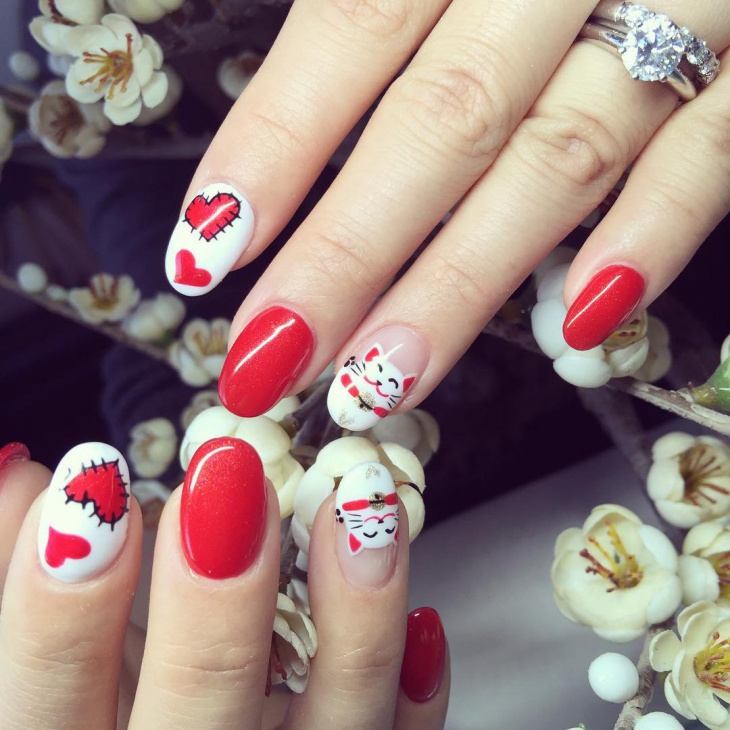 red and white nail design