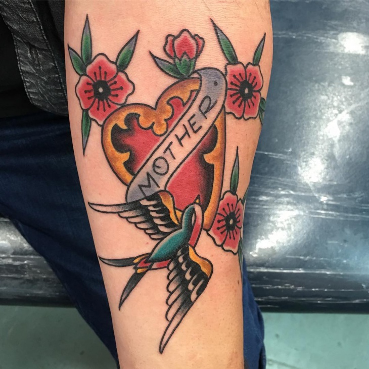 heart and flower tattoo design