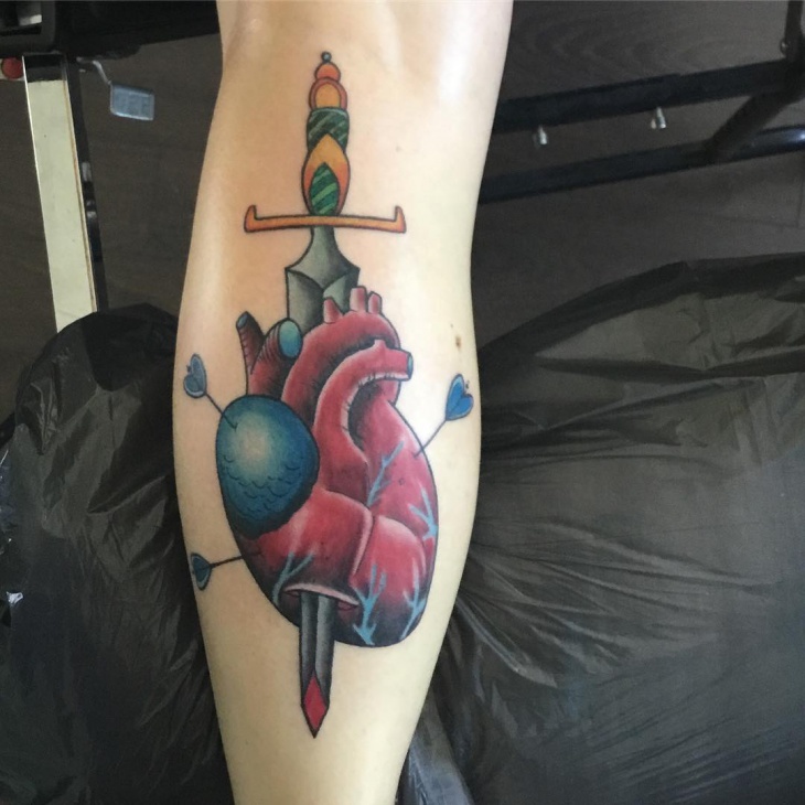 heart and dagger tattoo design