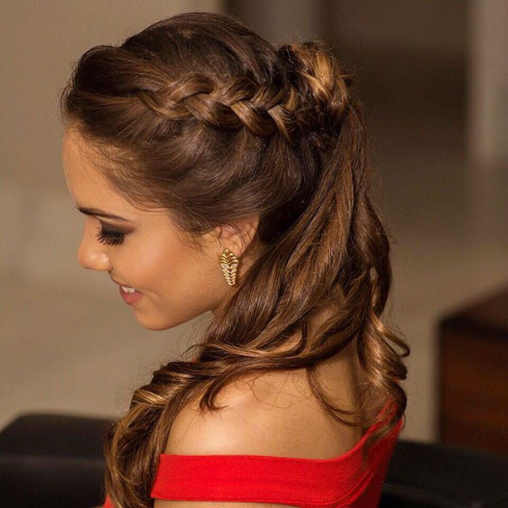 side braid with bun ponytail
