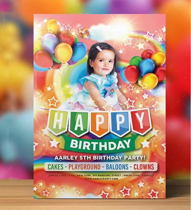 Rainbow Kids Birthday Party Invitation