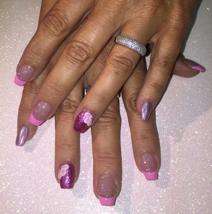 pink tip acrylic nail design